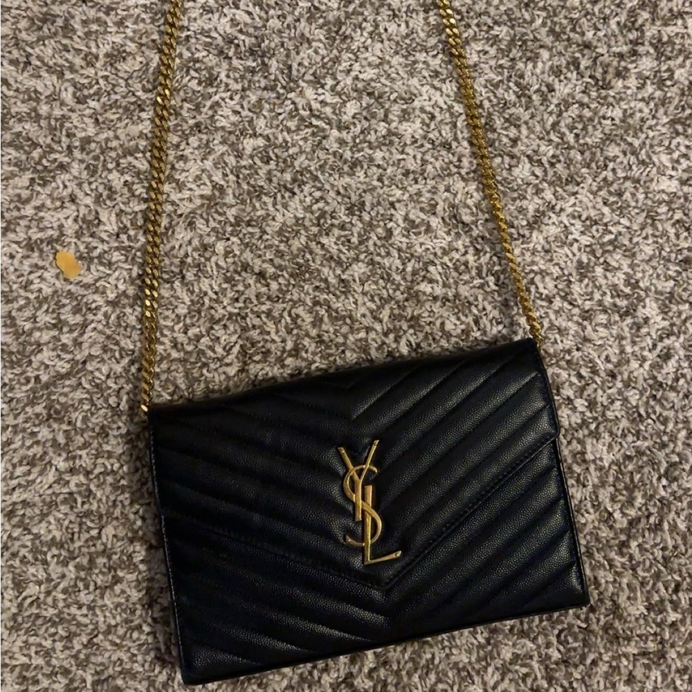 Yves Saint Laurent Black Quilted Crossbody Bag with Gold Chain